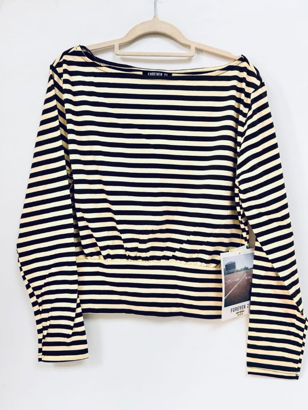 FOREVER 21 Womens Top Stripe Long Sleeve T Shirt Cotton Pullover